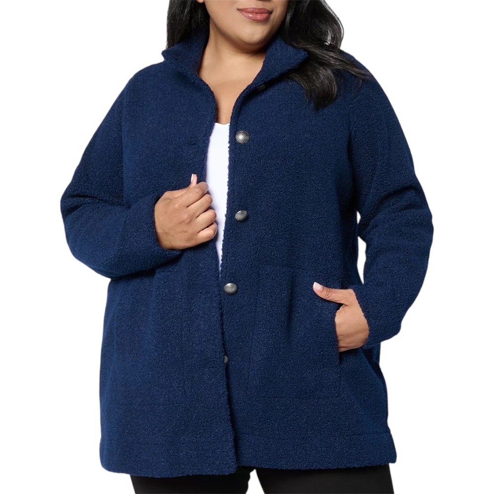 Susan Graver Weekend Blue Textured Button Front Coat Jacket Women's XL